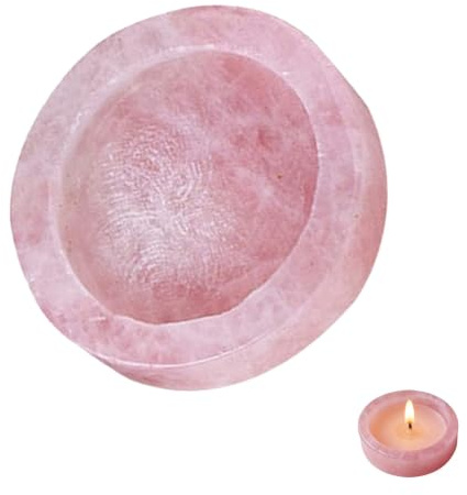 Teelichthalter aus Kristallstein in Rosa für Schlafzimmer und Schreibtisch | Dekorativer Kerzenständer mit Feiner Verarbeitung, Kreative Tischdekoration, Sichere Form, Natürliche Optik