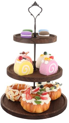 AKOLAFE Wooden Cake Stand 3 Tier Cupcake Stand Afternoon Tea Decoration Stand Round Dessert Tower Tiered Cake Stands for Afternoon Tea, Birthday Party, Wedding, Baby Shower