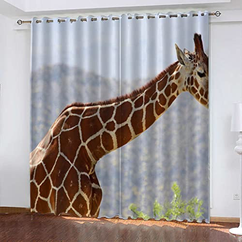 FYRHLH Schiebevorhänge Giraffe Vorhang Blickdicht Schlafzimmer Kinderzimmer Verdunkelungsvorhang Thermo Vorhänge Ösenvorhang 2 Stücke Größe:B280 x H175cm