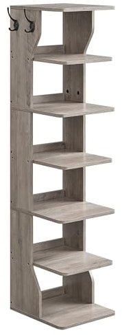 VASAGLE Schuhregal schmal, Standregal mit 7 Ebenen, platzsparend, für Eingangsbereich, Ecke, Schuhablage, Greige meliert LBS200L01