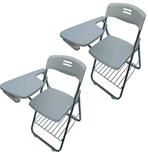 Set of 2 Grey Plastic Office Chairs with Writing Tablet Bold Steel Frame for Training Conferences Business & Learning