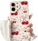 NITITOP Compatible with iPhone 16 Case Cute Bowknot Cherry Pattern Little Heart for Women Girl Soft TPU Shockproof Protective Phone Cover Girly - White