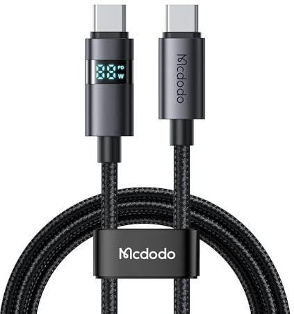 mcdodo 100W USB C to USB C Charging Cable with Horizontal LED Display 4ft Length Nylon Braided USB C to C Fast Charging Cable Fit for iPhone 16 15 Pro ProMax Plus,Galaxy S23/S22+Ultra, iPad, MacBook