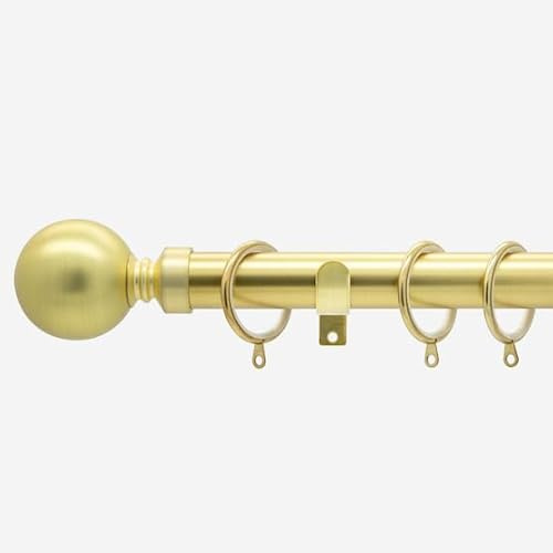 Brushed Gold 28mm Ball Fixed Length Metal Curtain Pole | Brushed gold 28mm fixed metal curtain pole with ball finials. Strong, durable design for easy curtain hanging.