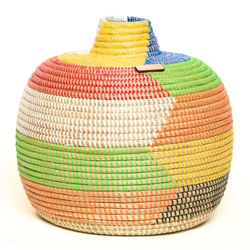 YAADU Geflochtene Vase Höhe ca. 37cm – Blumenvase, Gewebte Vase für Pampasgras, Natur Dekovase, Übertopf, Standvase, Pflanzenkorb, Blumentopf, Pflanzengefäß, Flechtkorb, (Bunt, M)