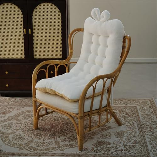 Polster Für Stühle & Sessel, Hochlehner Auflage, Stuhlkissen Sitzkissen Und Rückenkissen Für Stühle, Baumwolle Deckchair Auflagen Für Gartenliegen Mit Bändern, Sonnenliegen-Kissen (Weiß,40x80 cm)