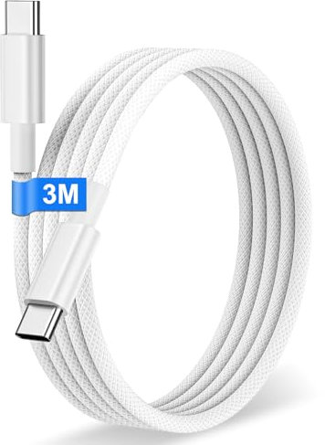 USB C to USB C Charger Cable 3M 60W Nylon Braided USB C to C Cable Fast Charge Type C Data Cable for Apple iPhone 16 15 Pro Plus Pro Max, Samsung Galaxy S24 S23, iPad Pro, MacBook Air and More