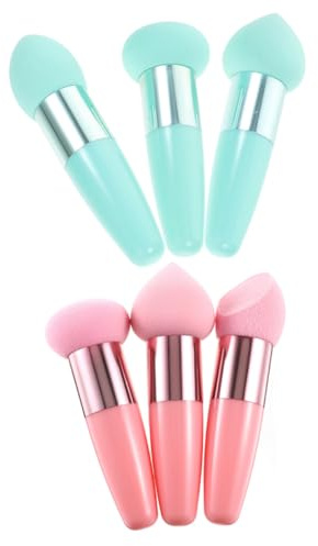6 Stück Tragbarer Make Up Schwämme mit Griff für Nass und Trockenanwendung
