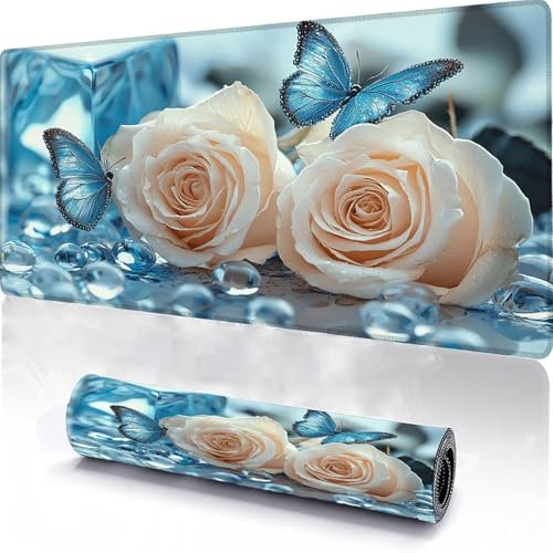 Gaming Mousepad 700x400x3mm Mauspad mit Schmetterling Muster, Wasserdicht Oberfläche, Verbessert Präzision und Geschwindigkeit, Rutschfeste Gummibasis für Büro Zuhause, Desk Mat für Tastatur Blume K-8