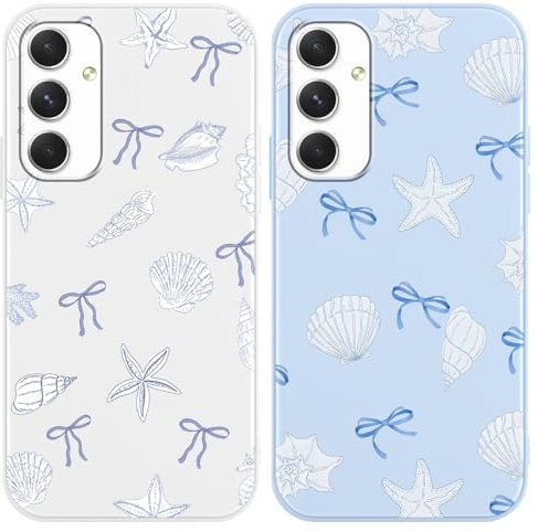 Yirlbey 2 Stück Handyhülle für Samsung Galaxy A54 5G Hülle 6,4, Aesthetic Schleifen Seashells Motiv Design Weiche TPU Ultra Dünn Bunt Silikon Schutzhülle Kratzfeste Stoßfest Bumper Case für Mädchen