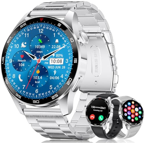 LIGE Reloj Inteligente Hombre con 3 Correas/400 mAh 15 días de duración de la batería,1.43 AMOLED Smartwatch para Android iOS,Llamadas Bluetooth Frecuencia Cardíaca IP68 Impermeable Smart Watch