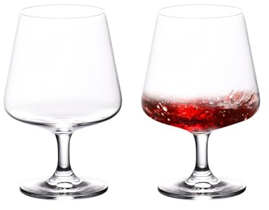 KAMMAK Cognac Glasses Set of 2, Crystal Snifter Glasses with Stem, 17oz Handmade Clear Glass for Brandy, Whisky, Wine, Durable Short Glass for High-end Banquet, Party, Bar, Wedding, Gift