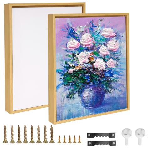 WeeGoo 2 Pcs Floater Frame for Canvas Painting, 35x25 cm | 2 cm Deep Edge Stretched Canvas & Pine Floating Frame, for Oil & Acrylic Painting