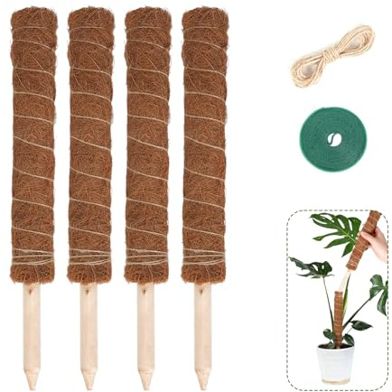 Bamworld Rankhilfe für Monstera Moosstab stabile Kokosstab erweiterbar für Kletterpflanzen,4 Stück 42CM verlängerbarer Pflanzstäbe,Unterstützt das aufrechte Wachstum von Zimmerpflanzen