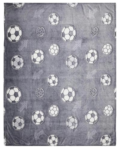 JynxtoyZeal Fußball Decke Kinder Kuscheldecke Flauschig Fußball Geschenke für Jungs Mädchen Glow in The Dark Kuscheldecke 100 x 150cm, Grau