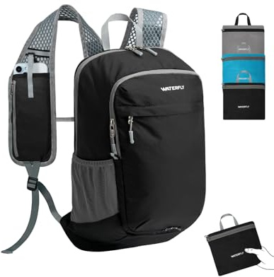 Waterfly 15L Foldable Lightweight Rucksack for Hiking Cycling Women Men | Water Resistant Fabric, Vest Multi-Pocket Shoulder Harness, Breathable Mesh Straps For All Outdoor Daily Activities