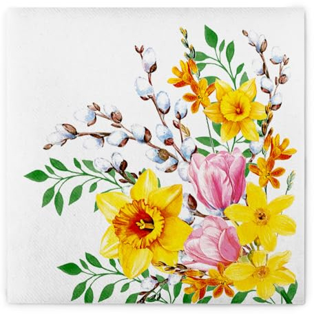 Mank Airlaid Serviette Antje 40 x 40 cm – 50 Stück, stoffähnliche Premium Einweg-Servietten, weich & reißfest, extra saugstark, Blumenmotiv Frühling Sommer Blumenwiese Floral