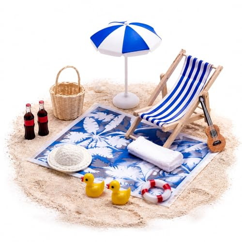 12 Stück Strand Mikrolandschaft Miniatur Dekoration | Strand Miniatur Zubehör,1:12 Puppenhaus Strandstuhl, für DIY Garten, Stranddekorationen Deko
