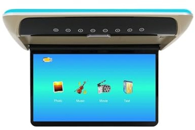 Monitor de techo for TV coche, pantalla IPS, reproductor con duplicación, USB, HD, RCA, entrada, MP5 montaje superior(Black)