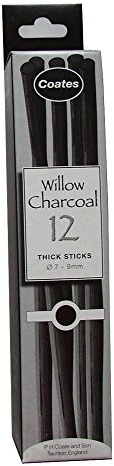 PH Coate Artist Willow Charcoal Thick, 12 Sticks, Black
