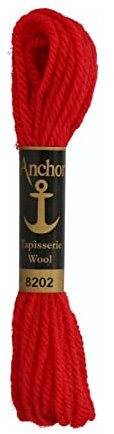 Anchor 4238000-08202 Stickgarne, 100% Wolle, hochrot, 10m, 10 Meter