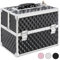 Arebos Kosmetikkoffer | 15L | 5 Fächer | Aluminium | Diamant-Muster | inkl. Schloss & Schlüssel | 2 ausklappbare Etagen | Samteinlage | 32 x 27 x 22 cm | Schwarz