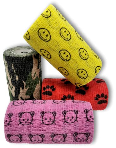 LisaCare selbsthaftender Wundverband Kinderpflaster Bandage 4 Rollen | Wasserfestes, staub- fett- & schmutzabweisendes Pflaster - Kohäsive Bandage mit Kindermotiven für Jungen & Mädchen