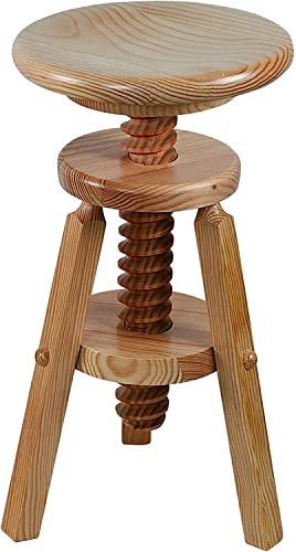 Aranaz Drehhocker aus Holz, rund, niedrig, höhenverstellbar, ideal für Zuhause, Esszimmer, Küche oder Garten, aus Kiefernholz, lackiert, 29 x 29 x 48-64 cm