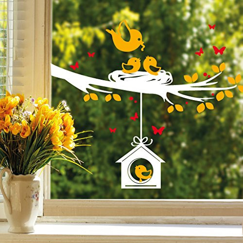 Wandtattoo Loft Fensteraufkleber Vögel auf AST mit Schmeterlingen und Vogelhaus (3-farbig)“ / Bitte TEILEN SIE Uns IHRE WUNSCHFARBEN PER Nachricht MIT/Wandaufkleber / 54 Farben