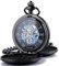 ManChDa Klassiker Männer Taschenuhr Retro Zifferblatt Römische Ziffern Steampunk Skelett Mechanische Zarte Bewegung mit Kette + Geschenk-Box