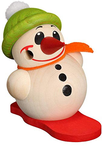 Seiffener Volkskunst | Deko Räuchermann | Mini Cool-Man Räuchermännchen 9 cm | Schneemann | Original Erzgebirge | 19602 | mit Snowboard & Bommelmütze