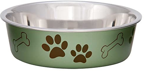 Loving Pets - Bella Bowls - Dog Food Water Bowl No Tip Stainless Steel Pet Bowl No Skid Spill Proof (Large, Artichoke Green)