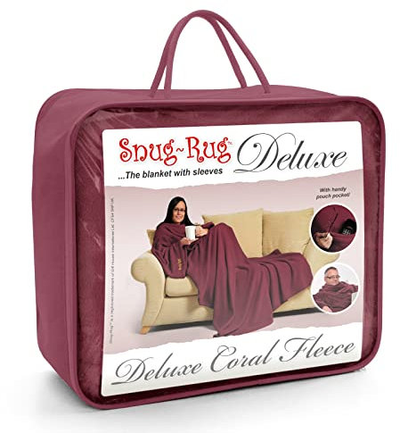 Snug Rug Deluxe Kuscheldecke mit Ärmeln für Erwachsene Vlies-Decke mit Ärmel, aus Coral-Fleece, Mulberry Rot, 214 x 152 x 1 cm