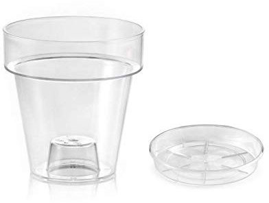 TERAPLAST Vaso Trasparente Porto Diametro CM 20 Completo di SOTTOVASO (3 Pezzi)