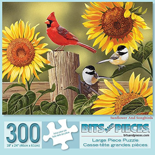 Bits and Pieces 300 Große Teile Puzzle für Erwachsene Sonnenblume und Singvögel 300 Pc Kardinal Jigsaw von Künstler William Vanderdasson
