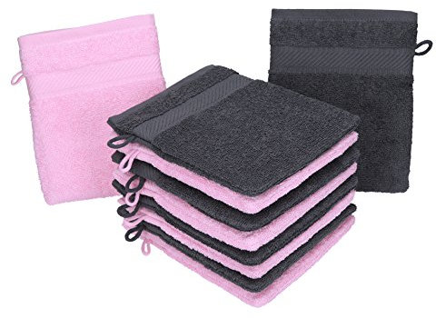Betz 10 Stück Waschhandschuhe Palermo 100% Baumwolle Waschlappen Set Größe 16x21 cm Farbe anthrazit und rosé