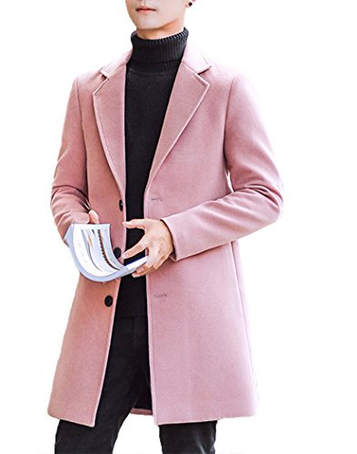 HANMAX Trench Coat Homme Mi-Longue Slim Classique Automne Hiver Couleur Unie Manteau de Laine Casual