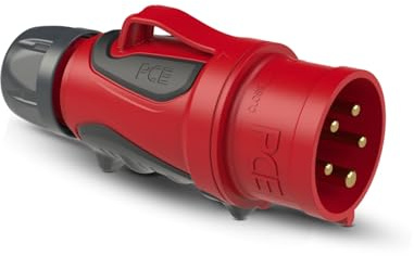PCE 0153-6 CEE-Stecker 16A 5p 6h IP54 GRIP - Industriestecker 400V | Spritzwassergeschützter Kraftstromstecker mit Schraubklemmen, PA6/TPE Gehäuse für Baustelle, Werkstatt und Industrie
