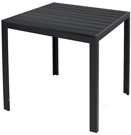 FineHome Aluminium Gartentisch Pflegeleicht anthrazit/schwarz Esstisch Gartenmöbel Tisch WPC Holzimitat 90x90x74cm