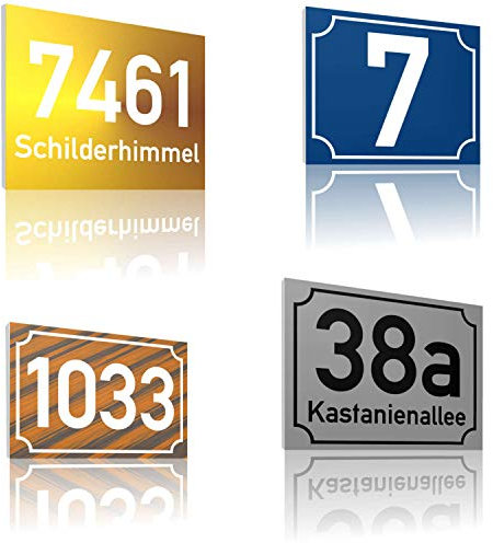 SCHILDER HIMMEL 3mm starke Aluminium Verbund Hausnummer Schilder nichtrostend und wetterfest | Straßen Namen Schild, Adressschild, hier Größe 18 x 12cm in vielen verschiedenen Designs erhältlich