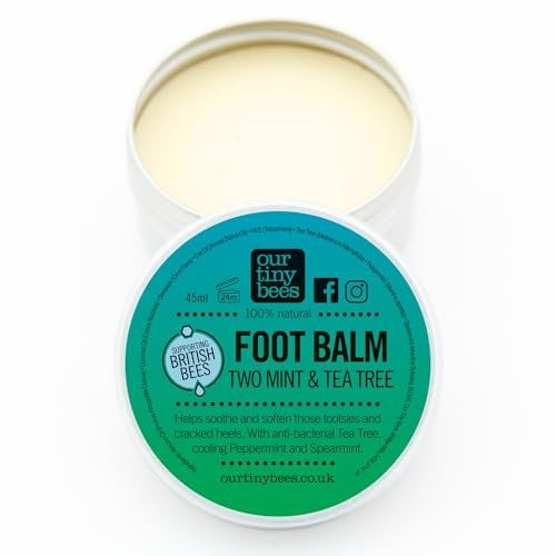 Our Tiny Bees Two Mint and Tea Tree Foot Balm 45ml - Natural Foot Balm for Cracked Heels and Dry Feet, Antibacterial and Moisturising Foot Care. Hydrating Foot and Heel Balm Treatment.