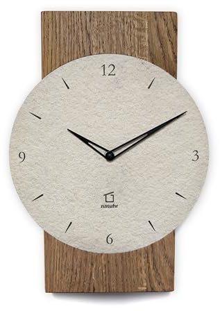 Natuhr Schiefer Wanduhr - Großglockner - Holz Eiche Sandstein geräuscharm Made in Germany (Sandstein - Räuchereiche, Quarz-Uhrwerk)
