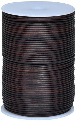 Cords Essentials Round Genuine Leather String Cord, Rope for Jewelry Making, Necklaces, Bracelets, Kumihimo Braiding, Wraps, Crafts and Hobby Projects (Distressed Dark Brown, 2.0 MM)