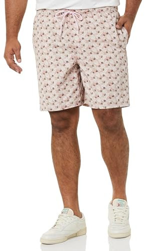 Amazon Essentials Pantaloncini da Passeggio con Coulisse vestibilità Comoda, Interno Gamba 20cm (Disponibili in Taglie Forti) Uomo, Rosa Cipria Stampa Foglie di Palma, XS