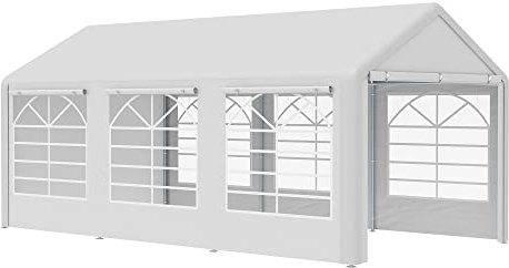 Outsunny Pavillon Partyzelt 3x6m Garten Festzelt Gartenpavillon mit 4 Seitenwänden Fenster Polyester+Metall Weiß