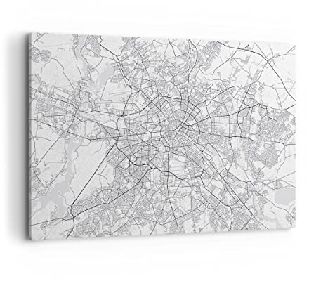 ARTTOR Bilder auf Leinwand 120x80cm Wandbild Schwarz-Weiß Weltkarte - 4681 | Stadt Karte Berlin Groß XXL Wanddekoration Wohnzimmer Schlafzimmer Küche Wanddeko Wand Kunstdruck Wandkunst Wall Decor ARTTOR