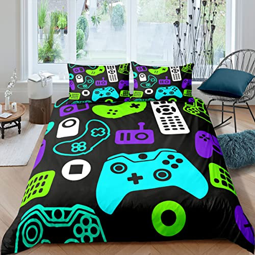 huitutu Jungen Spiel Bettwäsche Set 155x220cm Jugendliche Gamepad Bettwäsche Cool Video Joystick Controller Dekor Bettwäsche Modern Spiele Mikrofaser Betten Set + 1 Kissenbezug 80x80cm