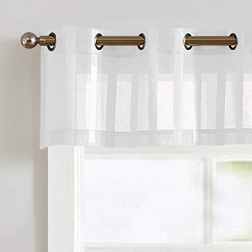 TOPICK Voile Scheibengardinen 1 Stück H 35 x B 130 (cm) mit Ösen Transparent Bistrogardine Landhausstil Streifen Küchenvorhang Gestreift Küchengardinen für Küchen Badezimmer Klein Fenster Dekor Weiß