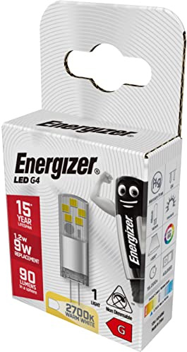 Energizer G4 LED Light Bulb. 1.2W (9W Halogen Equivalent) 12V. 90 Lumens. Bi-Pin Base Energy Saving. Warm White 2700K or Daylight 6500K