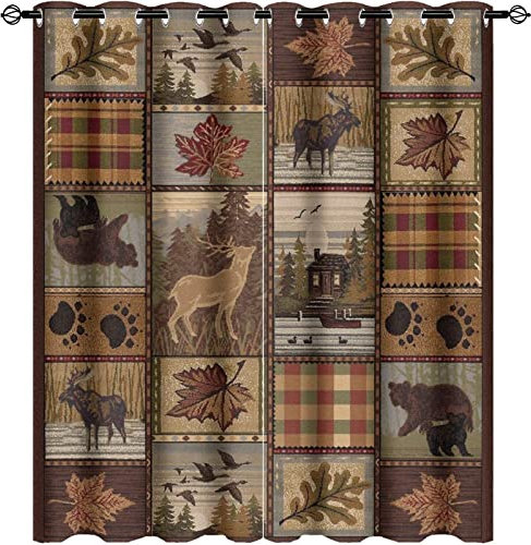 Kazynee Farmhouse Bär Elch Hirsch Verdunkelungsvorhänge für Schlafzimmer, Landhausstil, Vintage, Retro, rustikal, Lodge, Ösen, wärmeisoliert, Raumverdunkelungsvorhänge, Fensterbehandlungen, 2 Paneele,
